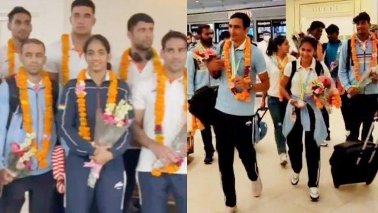 कॉमनवेल्थ के पदकवीर भारत लौटे, एयरपोर्ट पर इस तरह हुआ जमकर स्वागत
